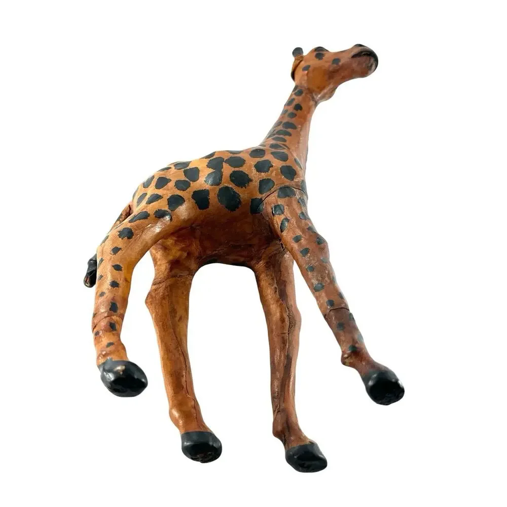 Hand Carved Leather Giraffe Figurine 15” African Safari Animal Sculpture Kenya